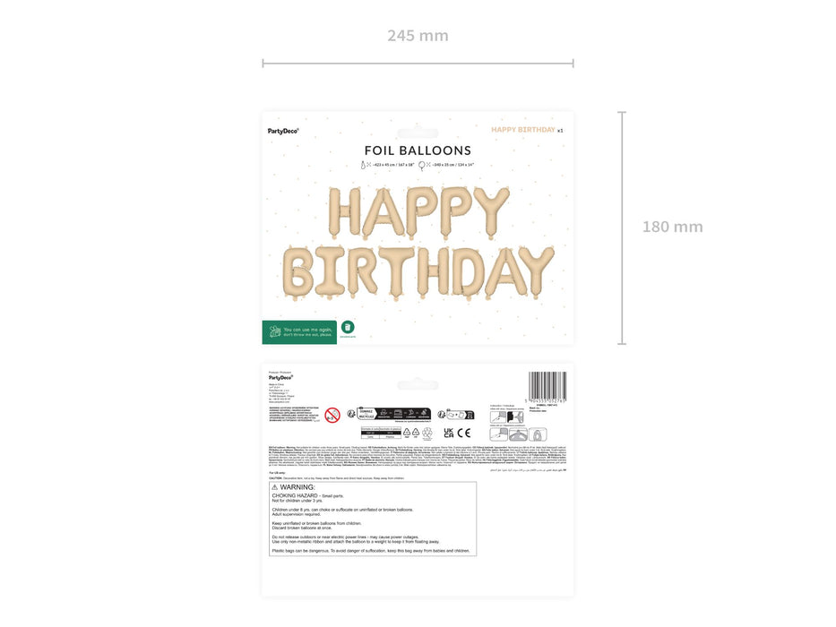Ballongirlande "HAPPY BIRTHDAY" 340x35cm | Beige