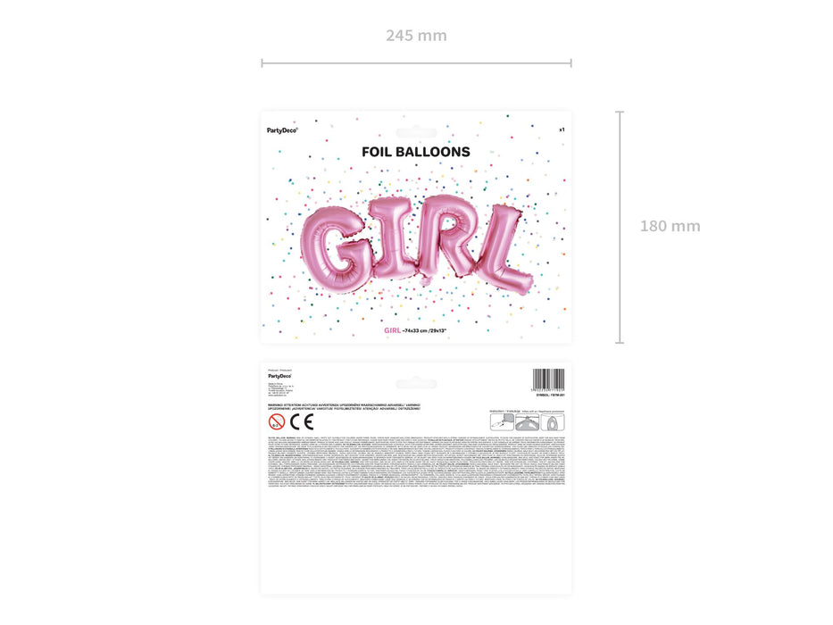 Folienballon Schriftzug "GIRL" 74 x 33 cm | Rosa Babyparty Dekoration für Mädchen