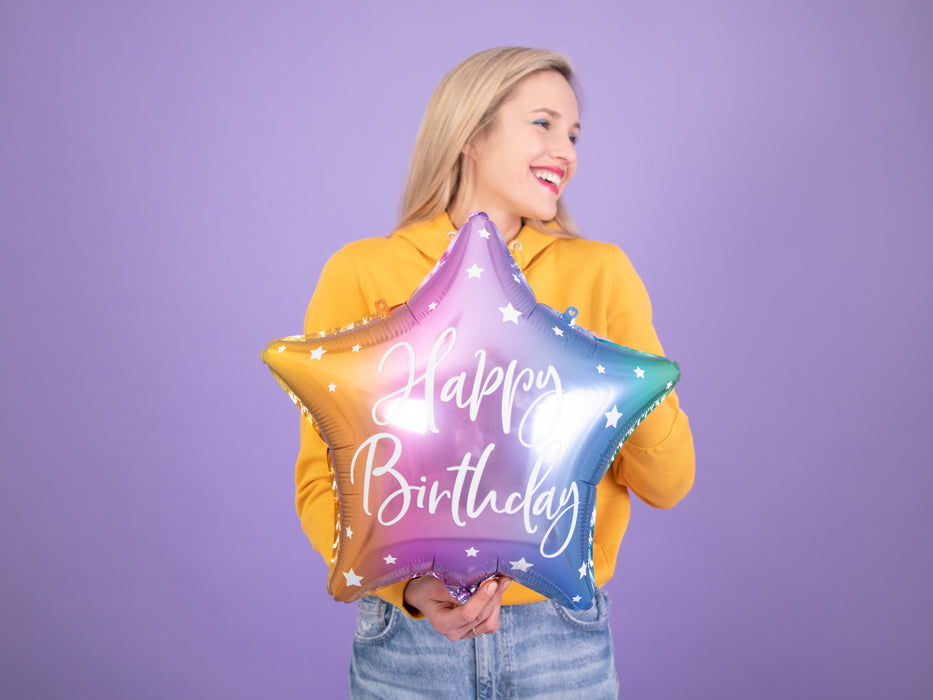 ABC18 Stern Folienballon "Happy Birthday" Bunt | Ø 45 cm