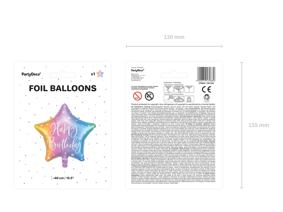 ABC18 Stern Folienballon "Happy Birthday" Bunt | Ø 45 cm