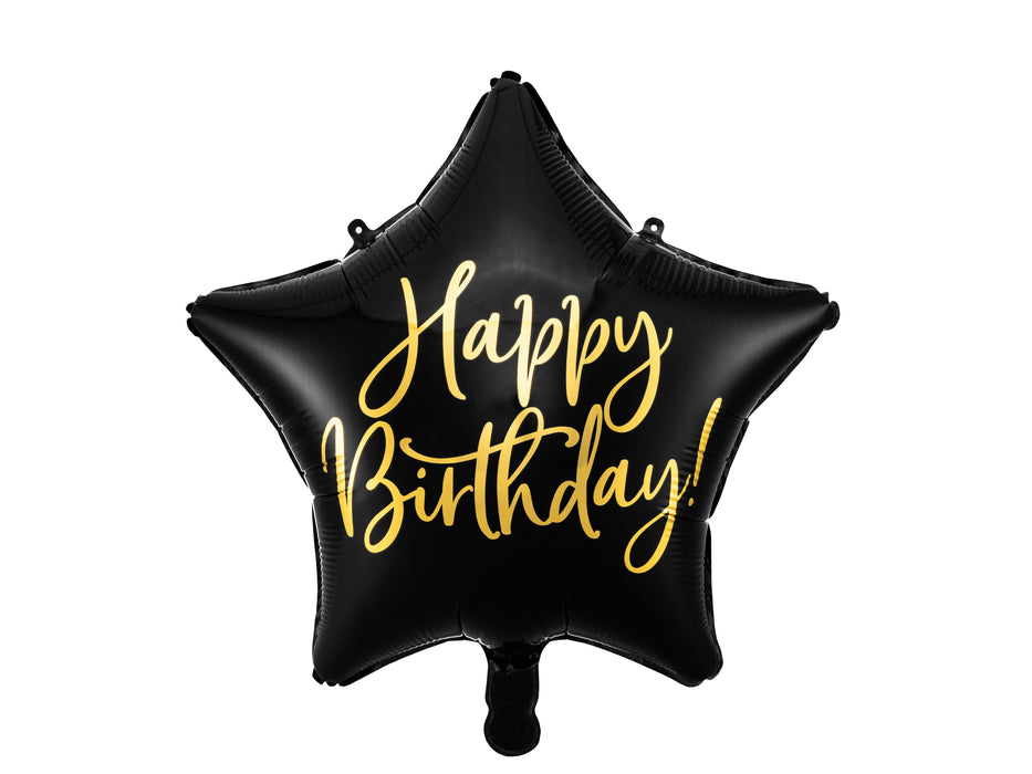 ABC18 Stern Folienballon "Happy Birthday" | Ø 44cm Schwarz