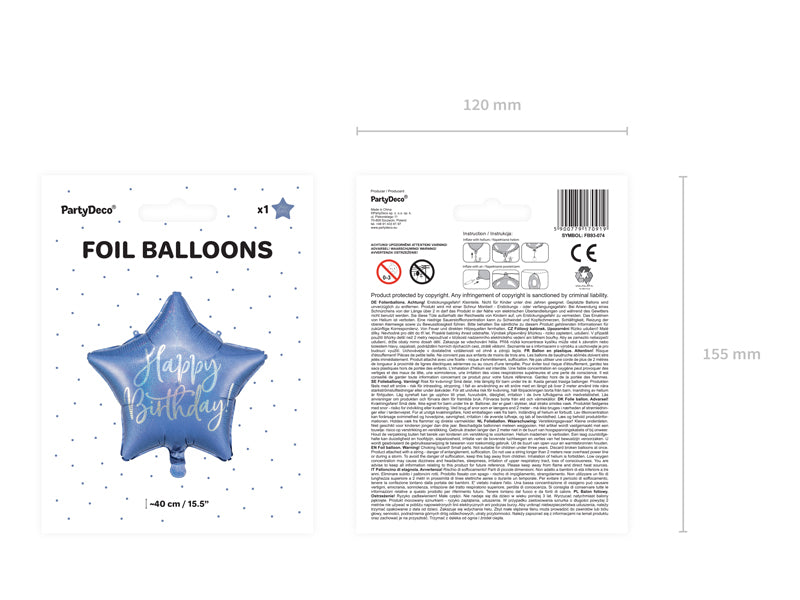 ABC18 Folienballon "Happy Birthday" Stern Ø40cm | Blau