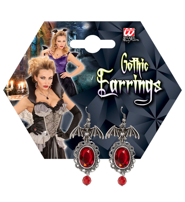 Fledermaus Ohrringe mit Schmuckstein 46754 - Silber Rot | Schmuck Kostüm Vampir Hexe Halloween