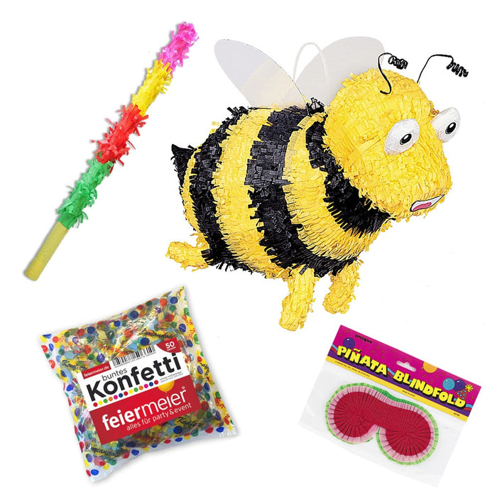feiermeier Bienen-Pinata Set für Kindergeburtstag – mit Schläger, Maske & Konfetti