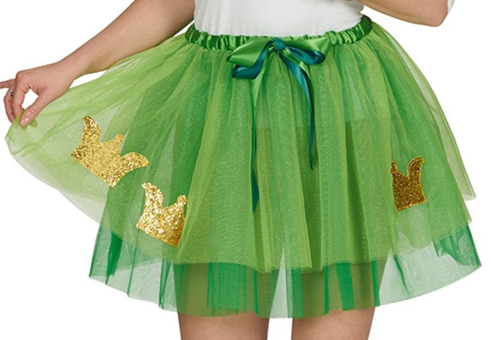 Froschkönig Kostüm Set für Damen | Grüner Tutu Petticoat Rock 45 cm mit goldener Krone | Märchen & Mottoparty Kostüm