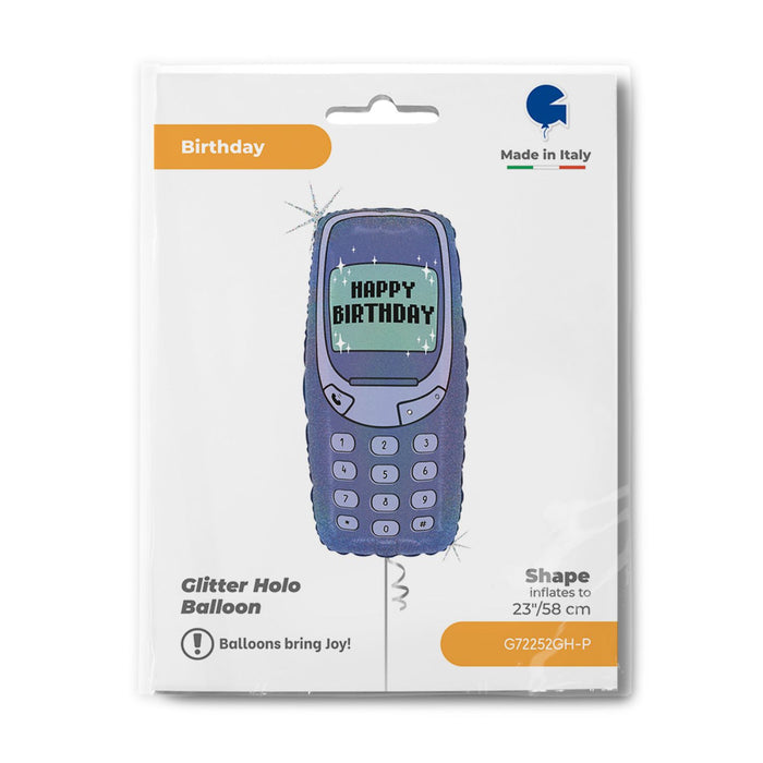 Shape Folienballon Telefon "Happy Birthday" Holografisch | 58 cm