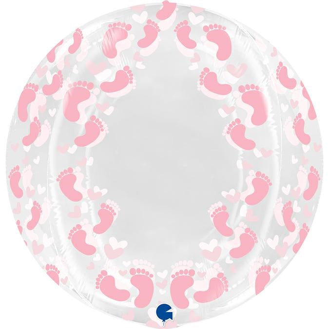 4D Globe Folienballon Baby Girl Pink Füße | 48cm