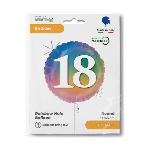ABC18 Folienballon Happy 18 Colourful Rainbow | 45cm