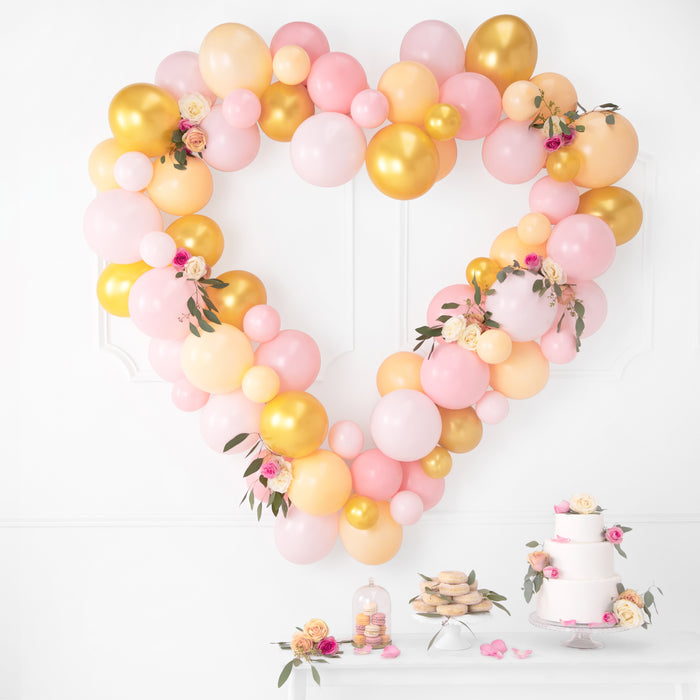 Latexballon Ballongirlande Herzrahmen, rosa/gold, 160cm