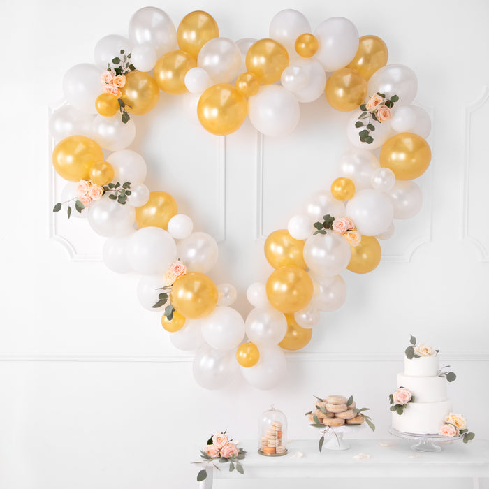 Latexballon Ballongirlande Herzrahmen, weiß/gold, 160cm