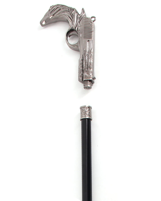 Gehstock aus Metall | Pistole Silber - 93 cm