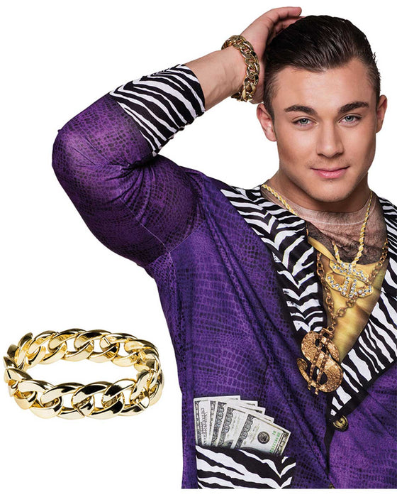Goldenes Glieder Armband - zum Pimp Macho Rapper Rocker Kostüm