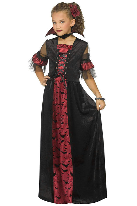 Vampir Kostüm "Tessa" für Mädchen - Kleid mit Fledermäusen | Schwarz Rot