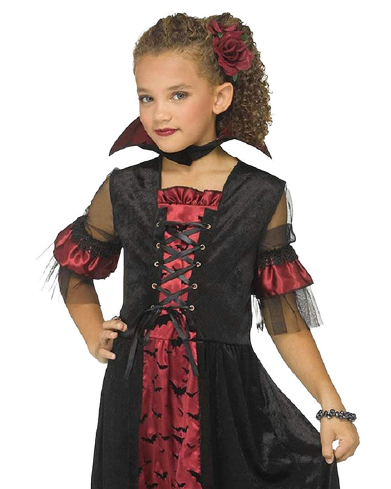 Vampir Kostüm "Tessa" für Mädchen - Kleid mit Fledermäusen | Schwarz Rot
