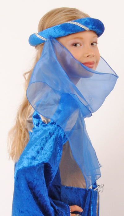Mittelalter Haarband „Helena“ für Mädchen | Blau-Silber mit Schleier