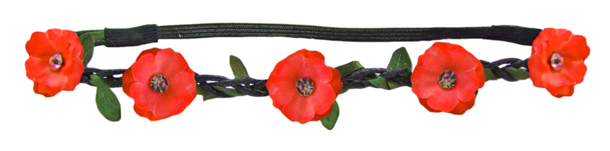 Blumen Haarband mit Blüten und glitzernden Schmucksteinen Rot