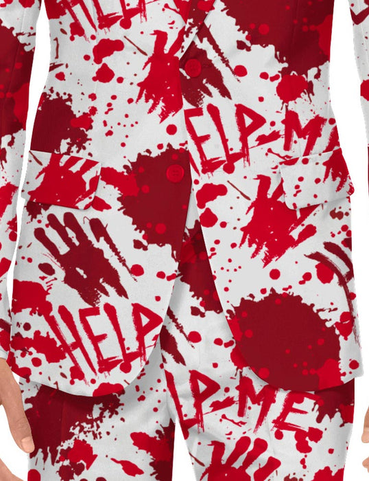 Halloween Designer Anzug "Blutflecken" 3-tlg. - Herren Kostüm | Rot Weiß