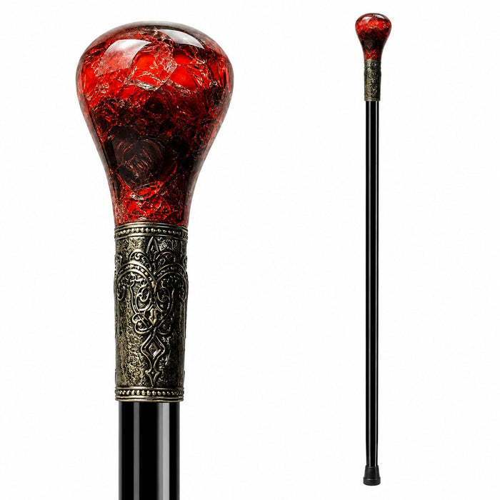 Gehstock aus Metall "Rubin mit Spinne" | Schwarz Rot