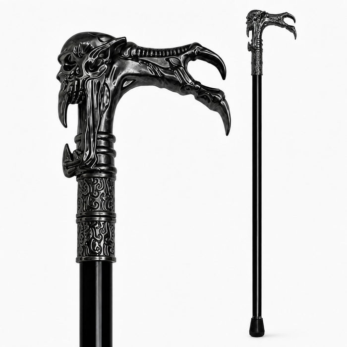 Gehstock aus Metall "Totenkopf Kralle" | Schwarz Silber