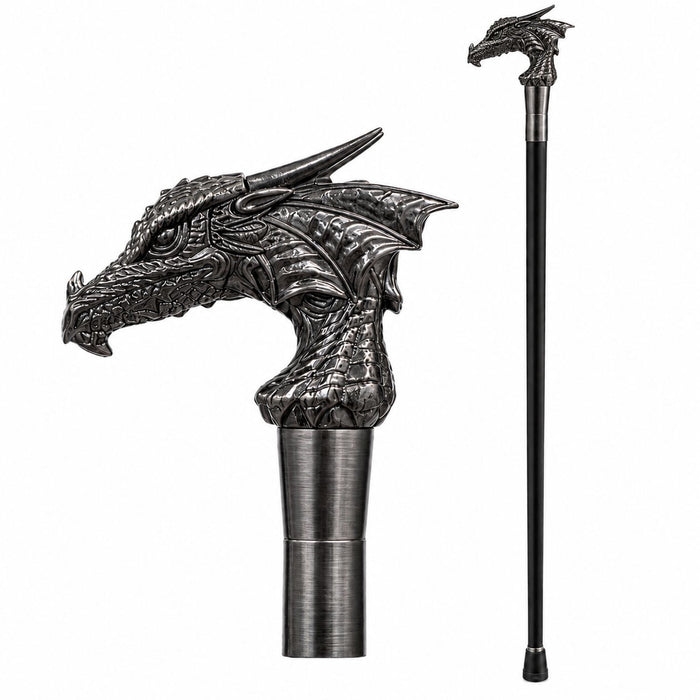 Gehstock aus Metall "Drache" | Schwarz Silber