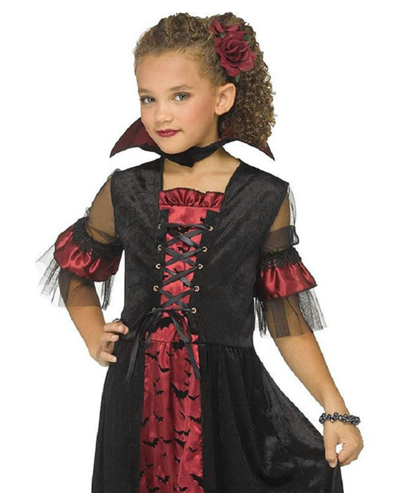 Vampir Kostüm "Tessa" für Mädchen - Kleid mit Fledermäusen | Schwarz Rot