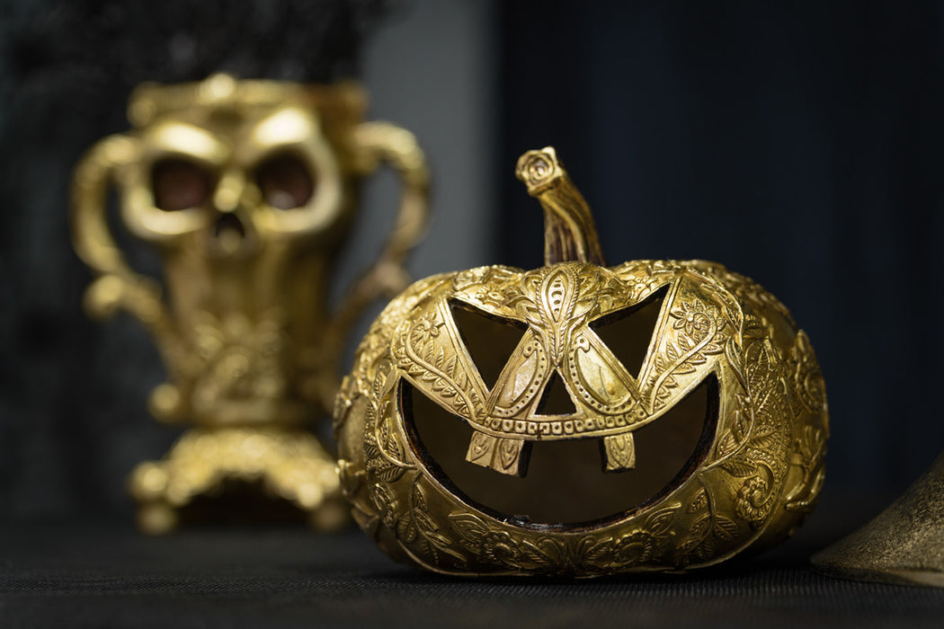 Hochwertige Kürbis Halloween Dekofigur "Gruseliges Grinsen" | Gold