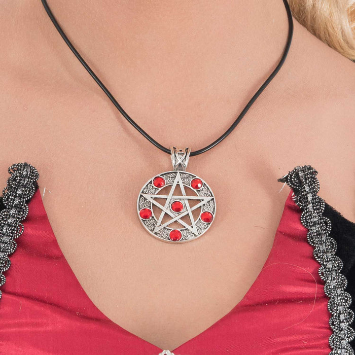 Hexen Halskette "Lucifers Pentagramm" | Silber Rot - Schmuck Halloween Kostüm Hexe Vampir Teufel