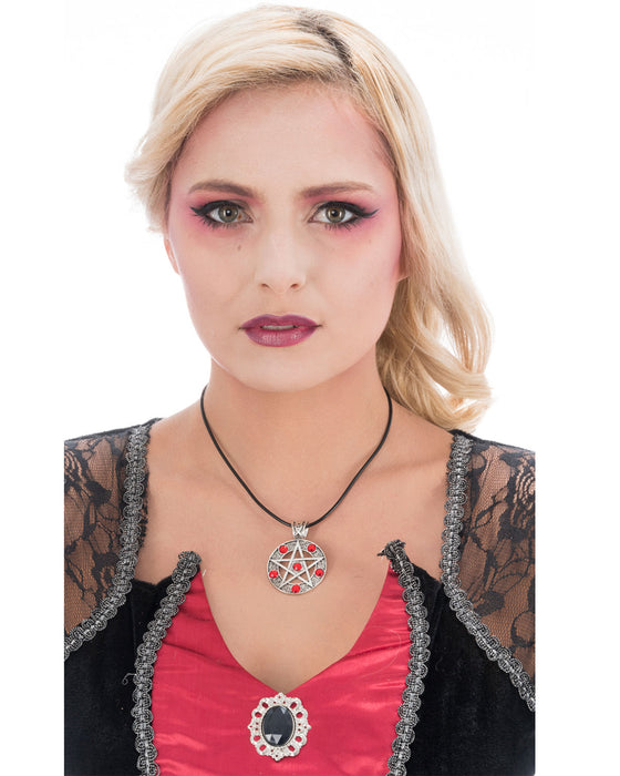 Hexen Halskette "Lucifers Pentagramm" | Silber Rot - Schmuck Halloween Kostüm Hexe Vampir Teufel
