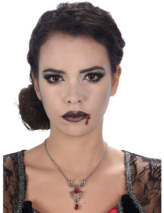 Halskette "Spinne mit rotem Strass" | Silber Rot - Schmuck Halloween Kostüm Hexe Vampir