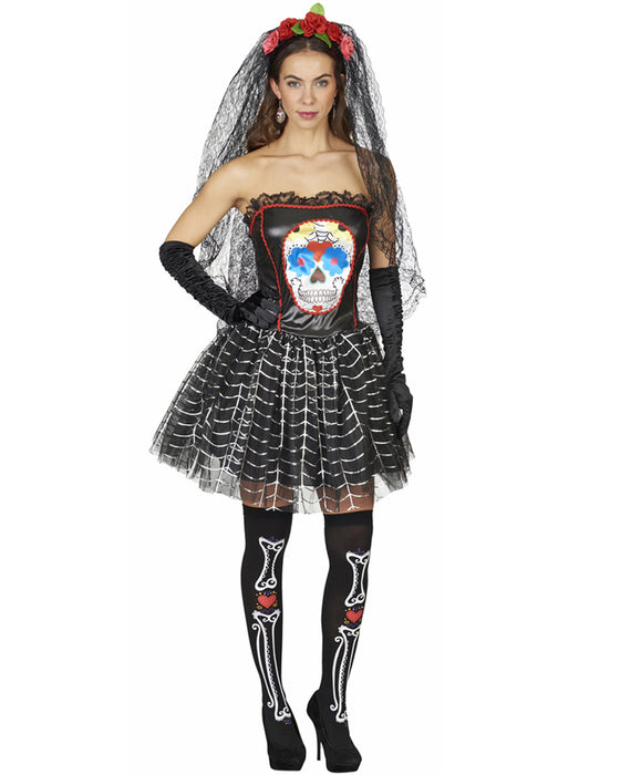 "Day of the Dead" Kostüm für Damen Schwarz | Kleid mit Totenkopf