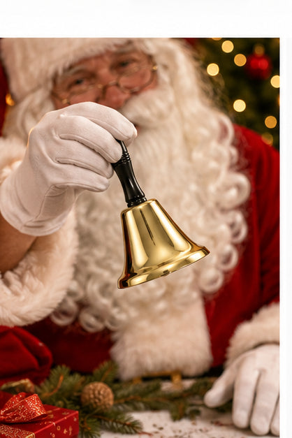Weihnachtsmann Handglocke 20 cm | Gold mit schwarzem Griff