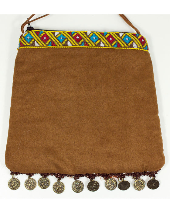 Indianer Handtasche mit Federn und Münzen - Braun