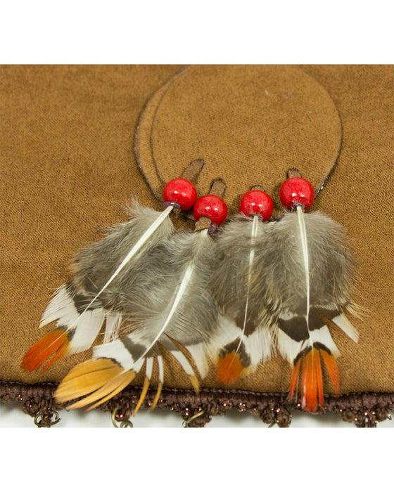 Indianer Handtasche mit Federn und Münzen - Braun