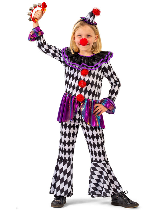 Harlekin Kinderkostüm "Chelsey" mit Hut | Pierrot Anzug