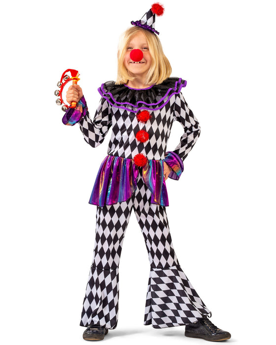 Harlekin Kinderkostüm "Chelsey" mit Hut | Pierrot Anzug