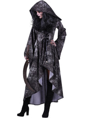 Halloween Kostüm "Death" für Damen | Geister Hexen Gothic Kleid mit Kapuze - Grau