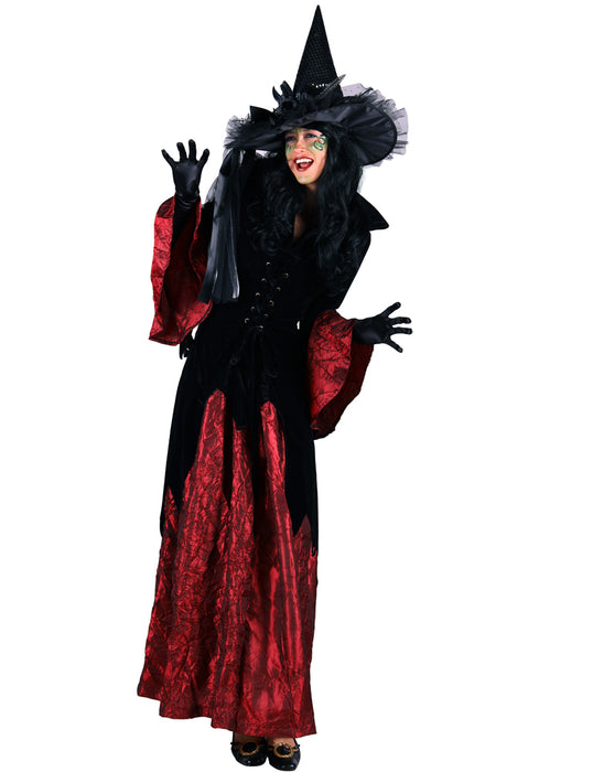Hexen Kostüm "Halowina" für Damen | Langes Kleid - Schwarz Weinrot