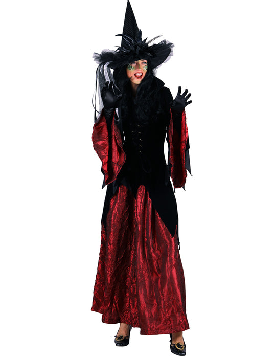 Hexen Kostüm "Halowina" für Damen | Langes Kleid - Schwarz Weinrot