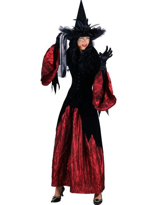 Hexen Kostüm "Halowina" für Damen | Langes Kleid - Schwarz Weinrot
