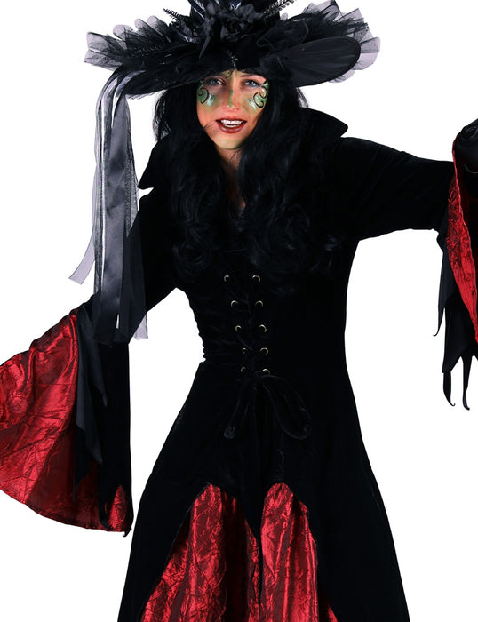 Hexen Kostüm "Halowina" für Damen | Langes Kleid - Schwarz Weinrot