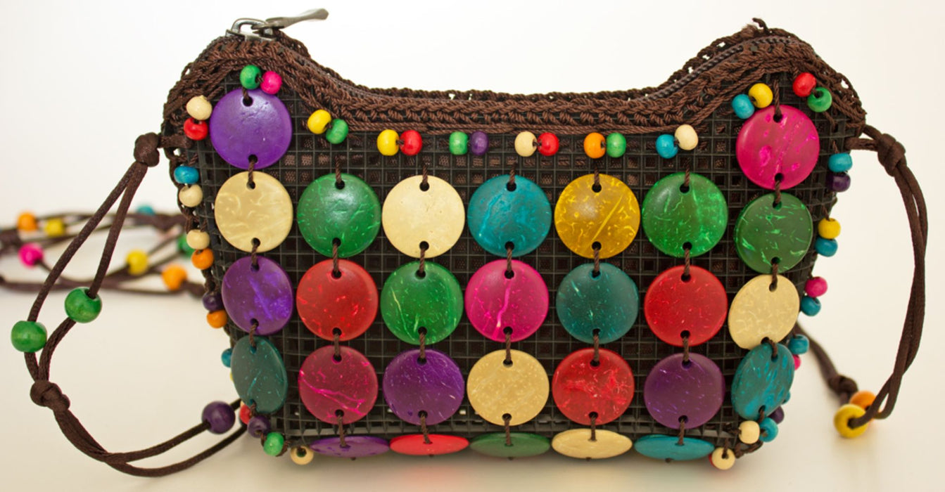 Bunte Hippie Blumen Handtasche mit Perlen | Kostüm Party Zubehör