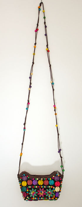 Bunte Hippie Blumen Handtasche mit Perlen | Kostüm Party Zubehör