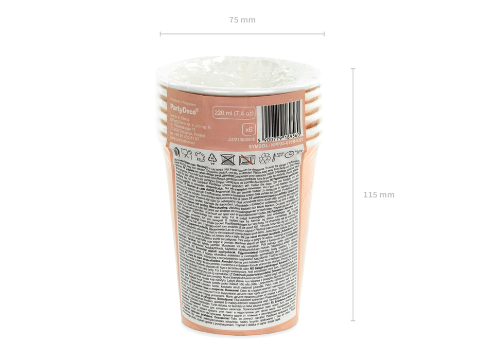 Pappbecher Uni 220ml/6Stk. Rosegold