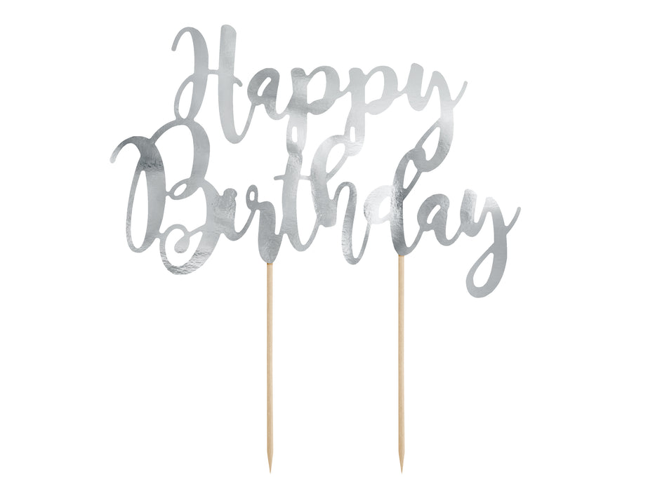 Tortendeko "Happy Birthday" 22,5cm | Silber