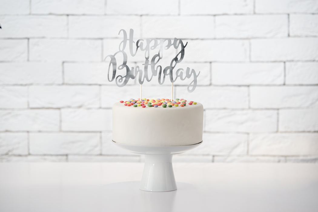 Tortendeko "Happy Birthday" 22,5cm | Silber