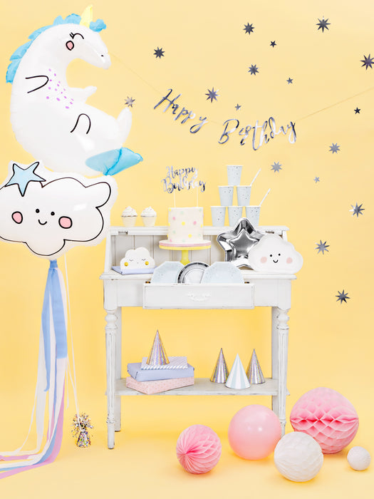 Tortendeko "Happy Birthday" 22,5cm | Silber