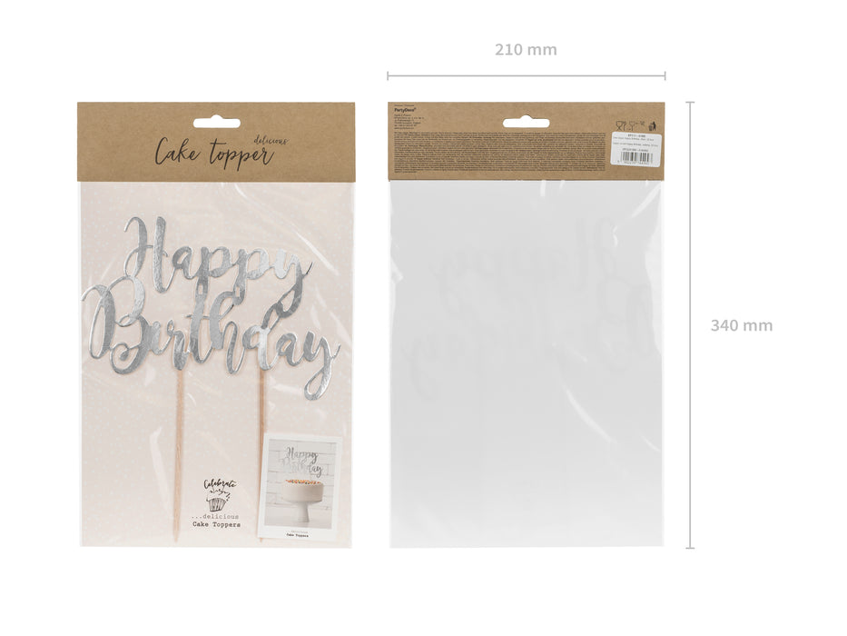 Tortendeko "Happy Birthday" 22,5cm | Silber