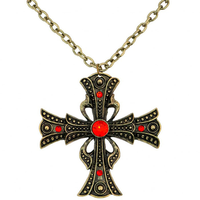 Halskette mit Strass Kreuz "Vampire" - Gold Rot