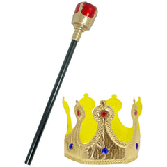 Krone und Zepter zum König Kostüm | Gold Rot