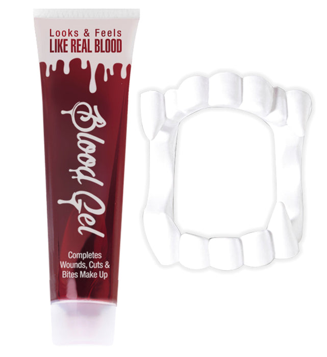 Kunstblut in der Tube mit Vampir Gebiss - 28 ml | Halloween Dekoration Fakeblood Vampirblut
